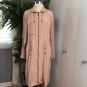 BCBGMaxAzria Blush Long Zip-Front Trench